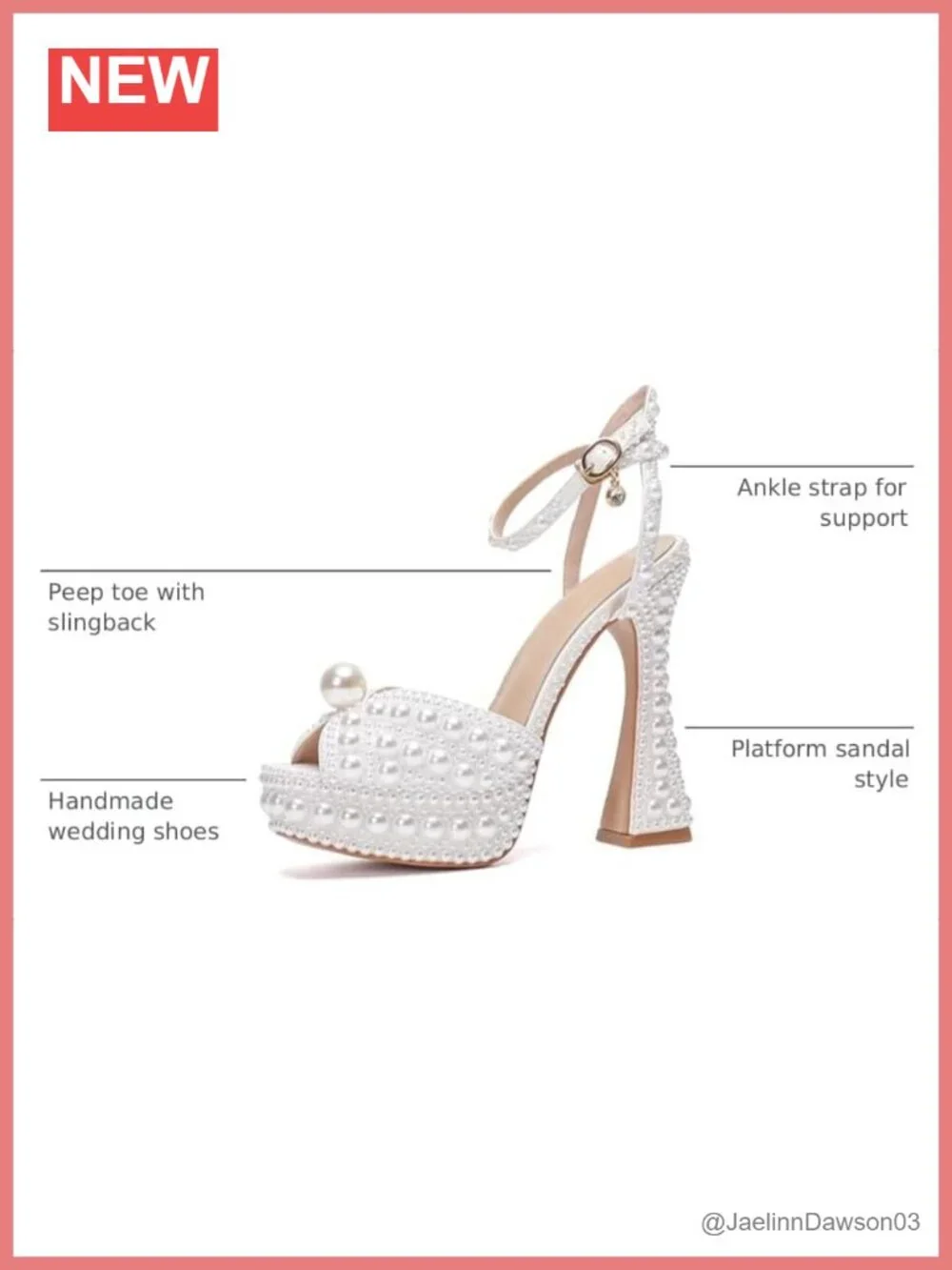 Women Platform Slingback Heels Pearls Rhinestones Dress Sandals
